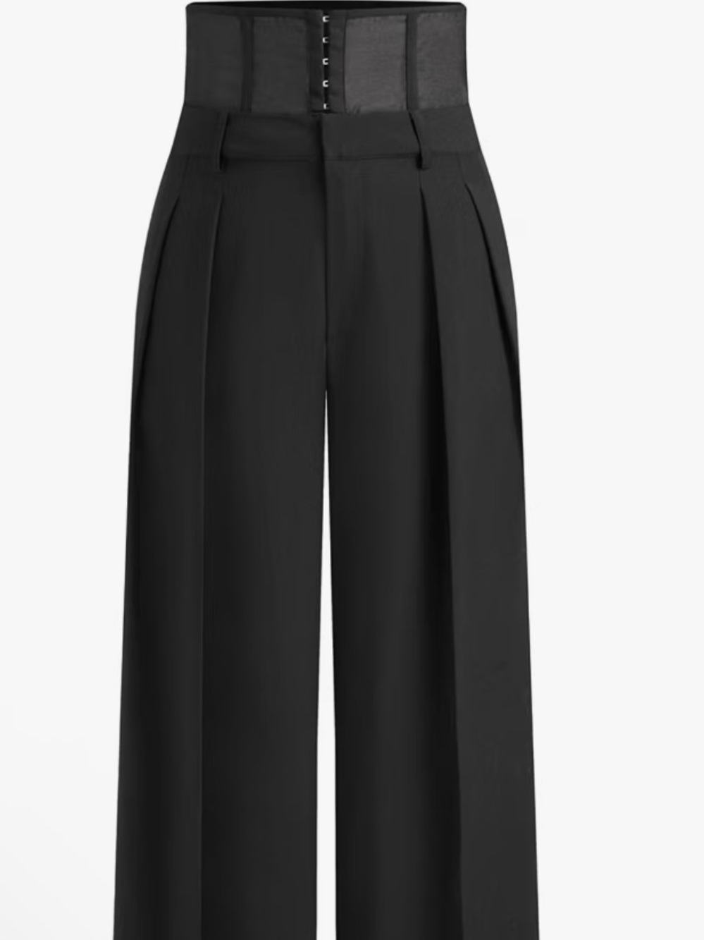 CIDER Corset Waist Hook Eye Mesh Mid Waist Wide Leg Trousers in Black Medium NEW - Picture 4 of 5